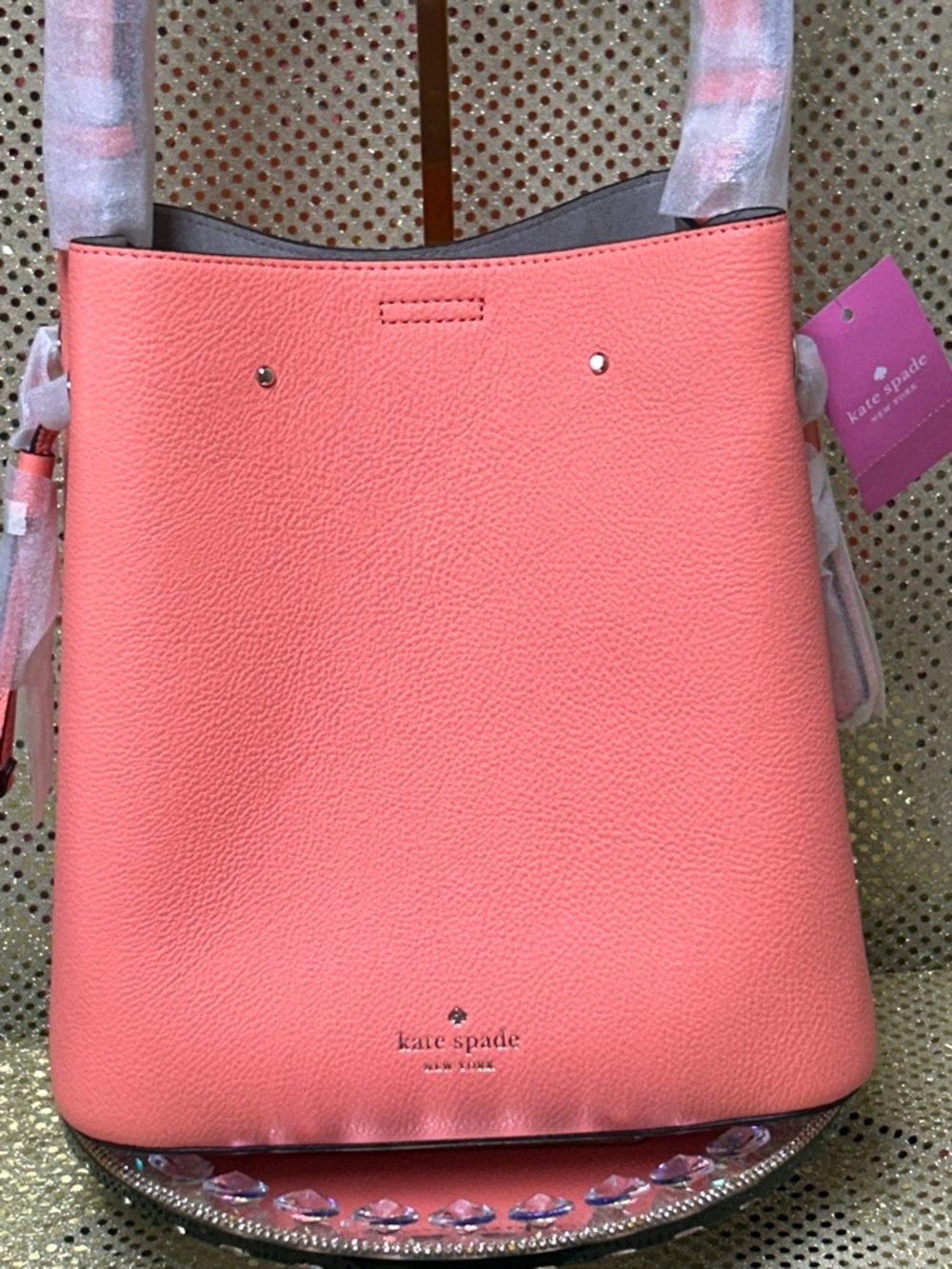 kate spade Coral Pink Pebbled Leather Shoulder Bag Approx. 9 x 10.5 x 6